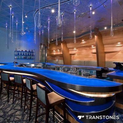Blue Translucent Backlit Solid Surface Acrylic Bar Counter