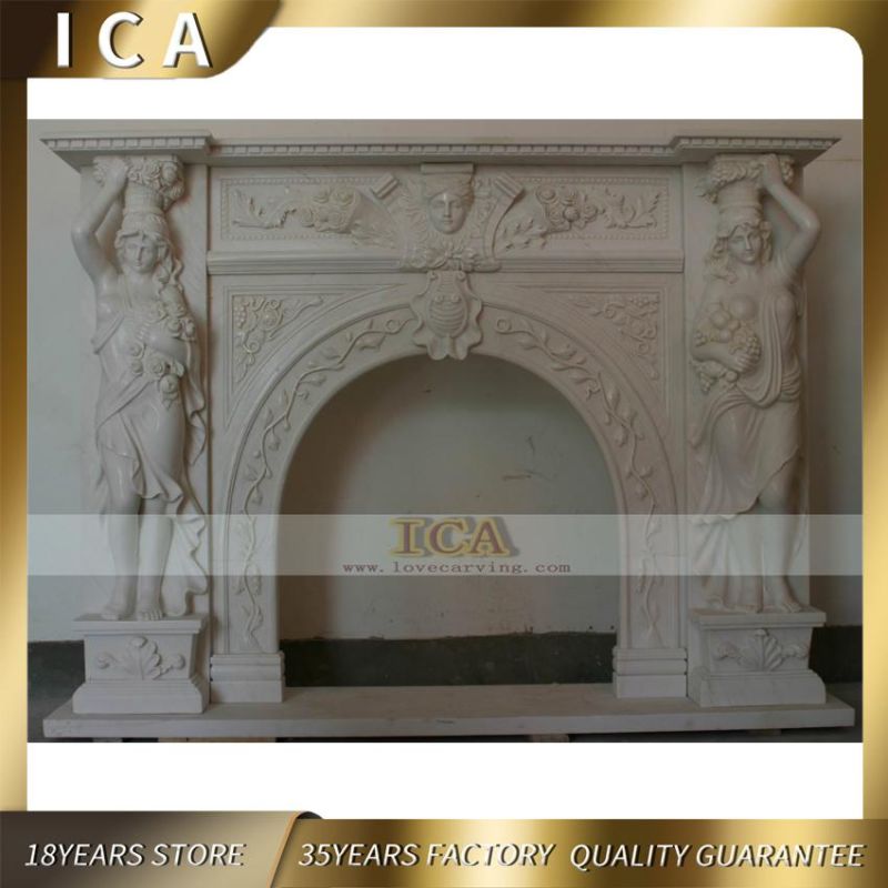 Indoor Large Sculpture French Marble Lady Fireplace Surround
