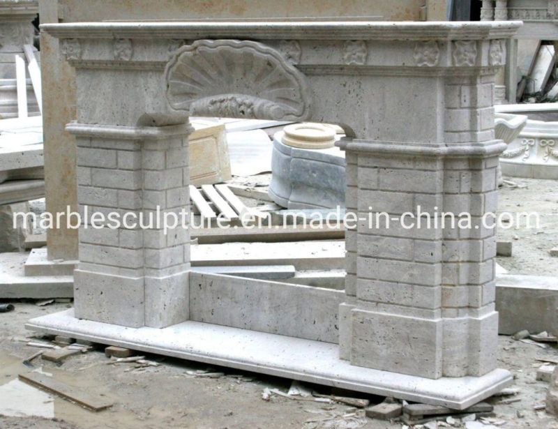 Antique Natural Stone Hand Carving Gray Marble Fireplace (SYMF-112)