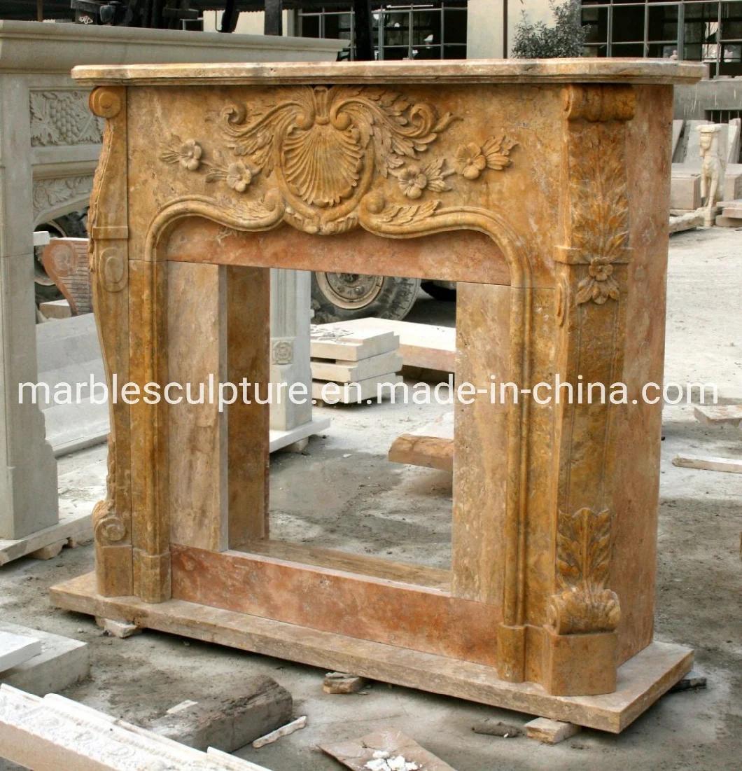 Decorative Custom Yellow Stone Cheap Marble Fireplace (SYMF-135)