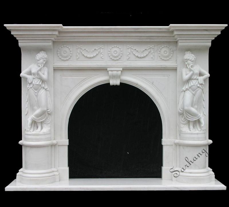 Classical White Marble Stone Fireplace Frame Mantel Surround