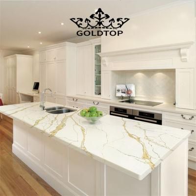 Artificial Polished/Honed 3200X1600mm White/Black/Grey Calacatta Gold Quartz Slab for Kitchen/Bathroom Slab/Tile/Worktop