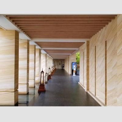 Natural Light Yellow Wood Sandstone for Column/Countertop/Wall
