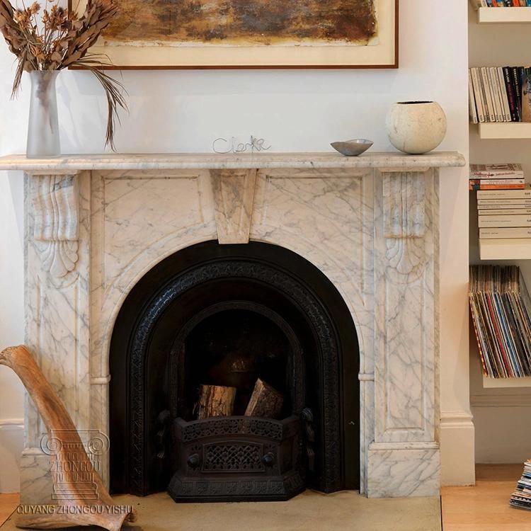 White Marble Fireplace Mantel with Floral Pattern