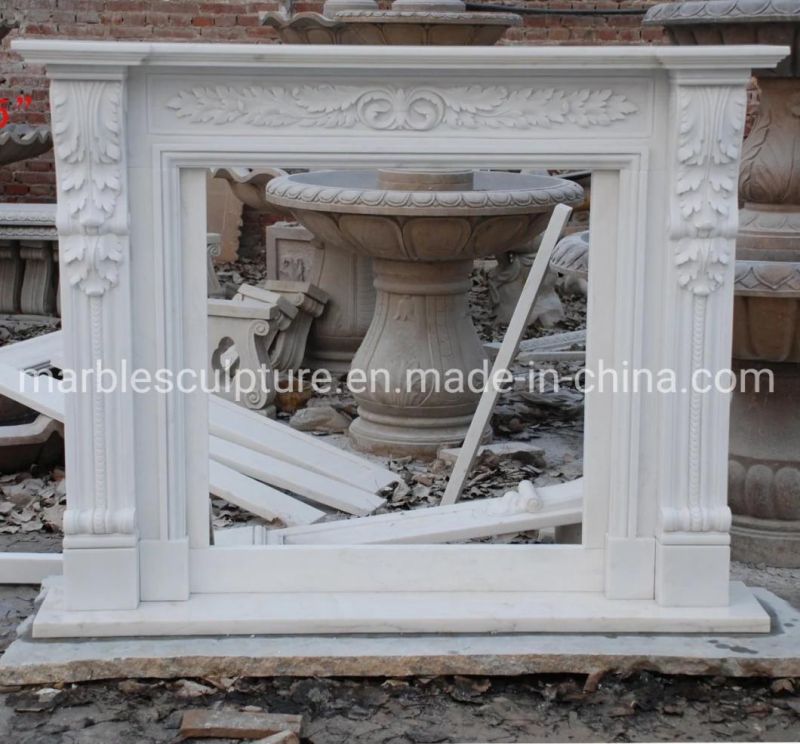 Beautiful Simple Style Pure White Marble Stone Fireplace (SYMF-232)