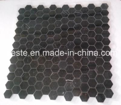 Popular Naro Marquina Black Marble Flooring Mosaic Tile, Mosaic