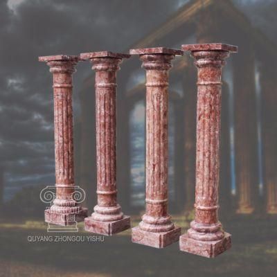 Red Marble Column with Machine Carving, Simple Design Pillar