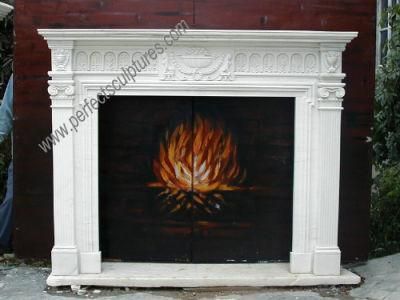 Custom Size White Marble Fireplace Surround with Column (QY-LE087)