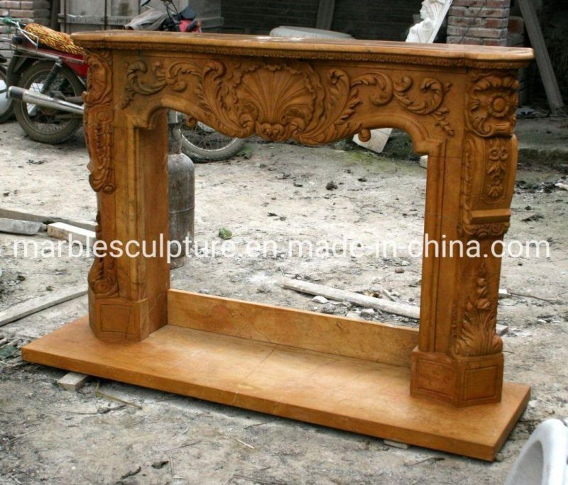 Factory Price Hand Carving Yellow Marble Stone Fireplace (SYMF-193)
