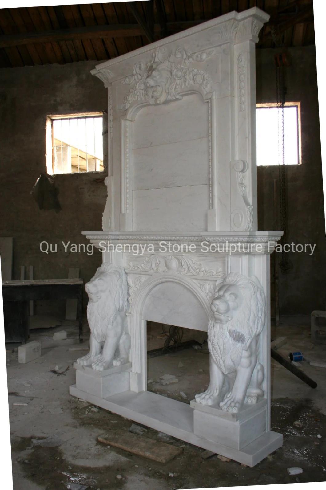 Natural Stone Double Marble Fireplace Surround Lion Design (SY-MF260)