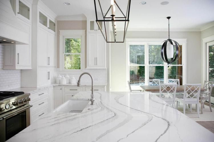 Worktop Material Calacatta Quartz Stone Slab with Black Veins