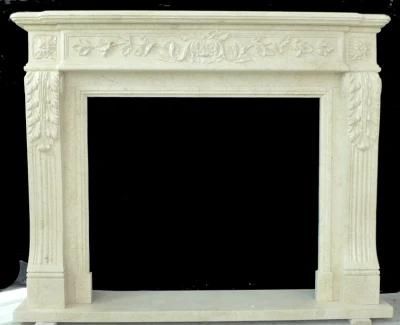 Contemporary Style White Stone Marble Fireplace