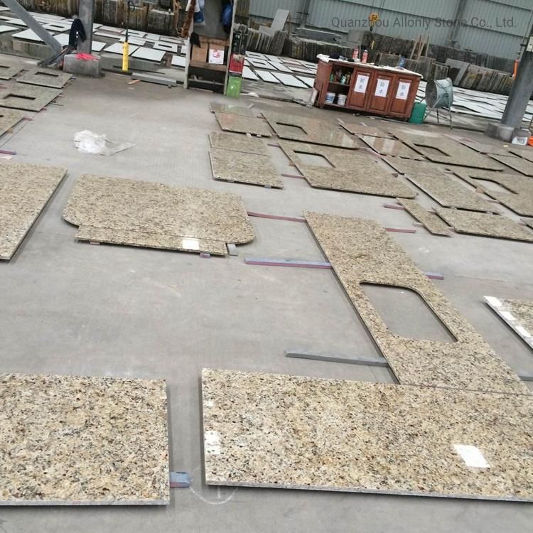 Precut Sink Hole Brazil Stone Color Giallo Napoleon Granite Kitchen Countertops