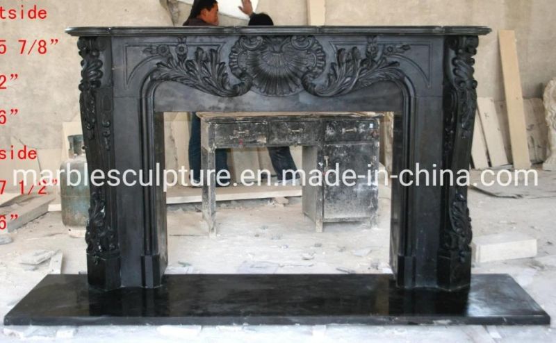 Antique Hand Carving Black Marble Fireplace Home Decoration (SYMF-131)