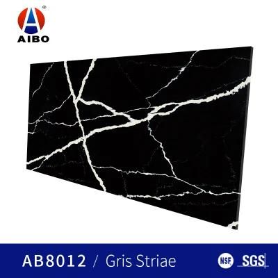 Scratch Resistant Indoor Decoratives Flooring Black Calacatta Quartz Stone