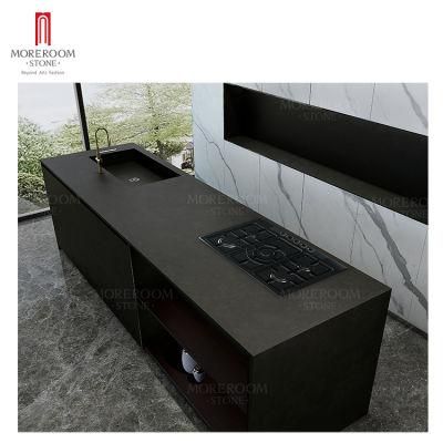 Large Format Matte Gray Porcelain Slab Tile Worktops Sintered Stone Kitchen Countertop