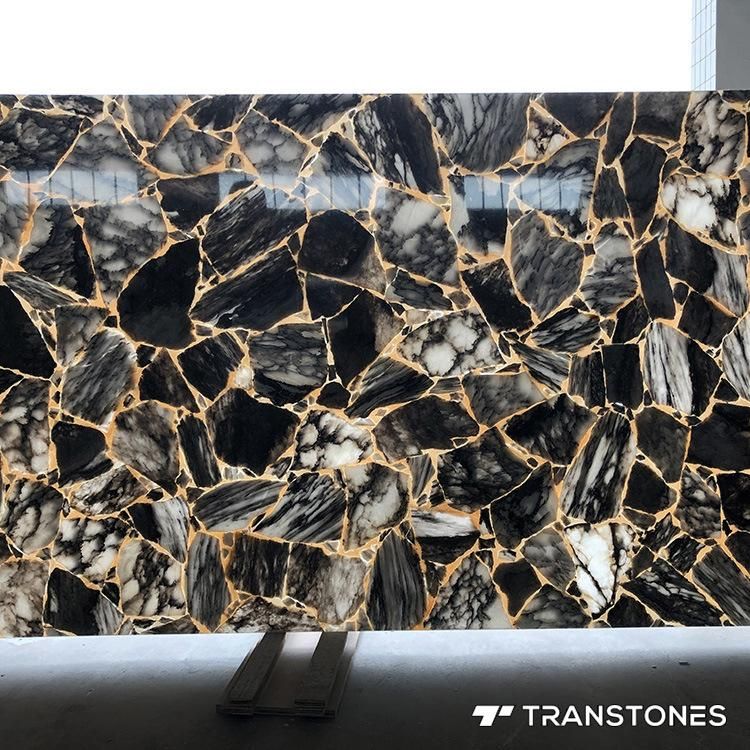 Popular Design Translucent Polished Gold Filling Alabaster Wall Panel