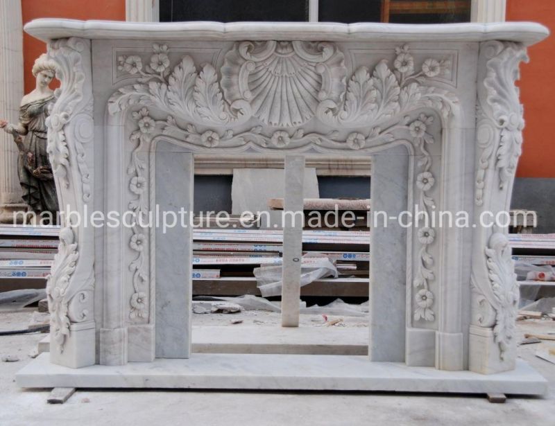 High Quality Beautiful White Marble Fireplace Mantel (SYMF-301)