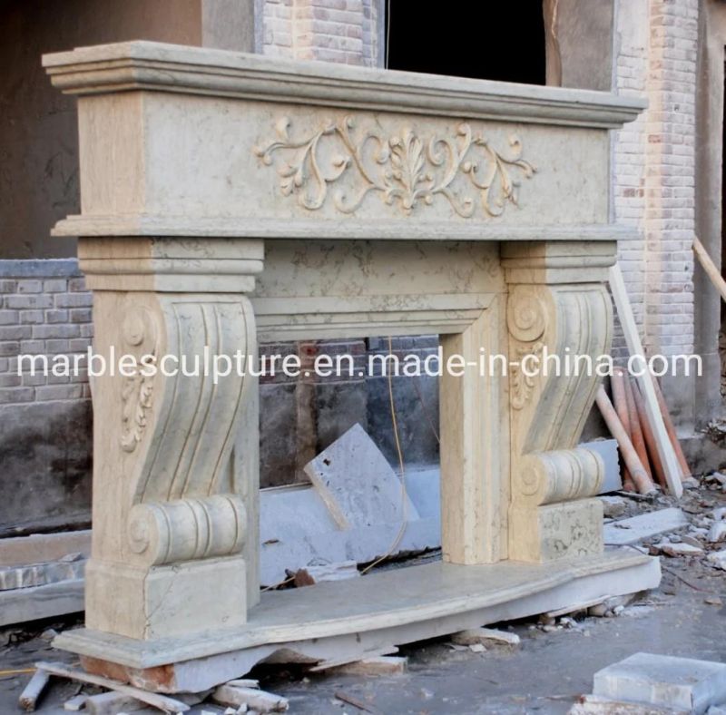 Hand Carved Simple Natural Marble Fireplace Home Decoration (SYMF-166)