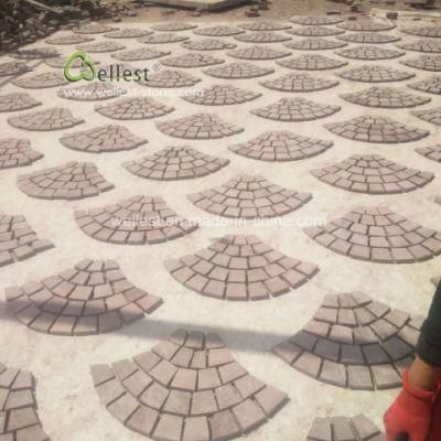 Red Porphyry Cobblestone Meshed Paving Stone