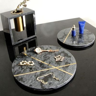 Natural Marble Copper Strip Stone Plate Light Luxury Nordic Style Storage Stone Plate Model Room Display Ornaments
