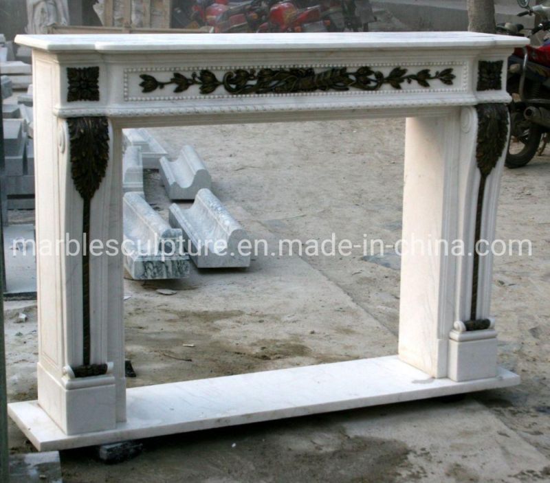 White Marble Fireplace Carved Bronze Sculpture (SYMF-259)