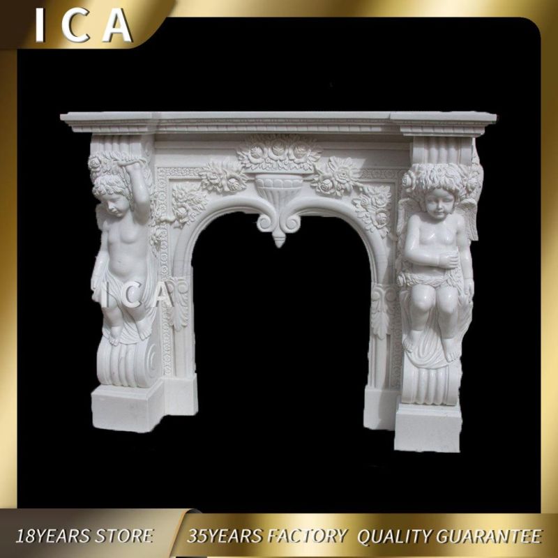 Modern Design with Decorative Flame Electric White Fireplace Mantel Surround