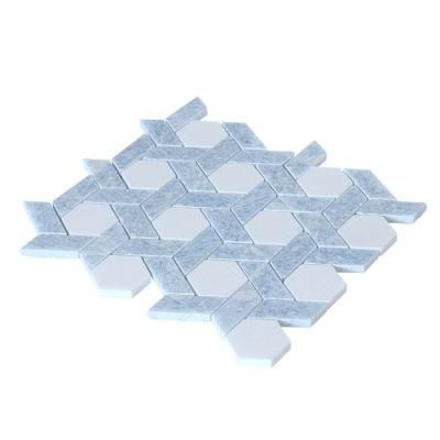 Hexagon Blue Color White Marble Mosaic
