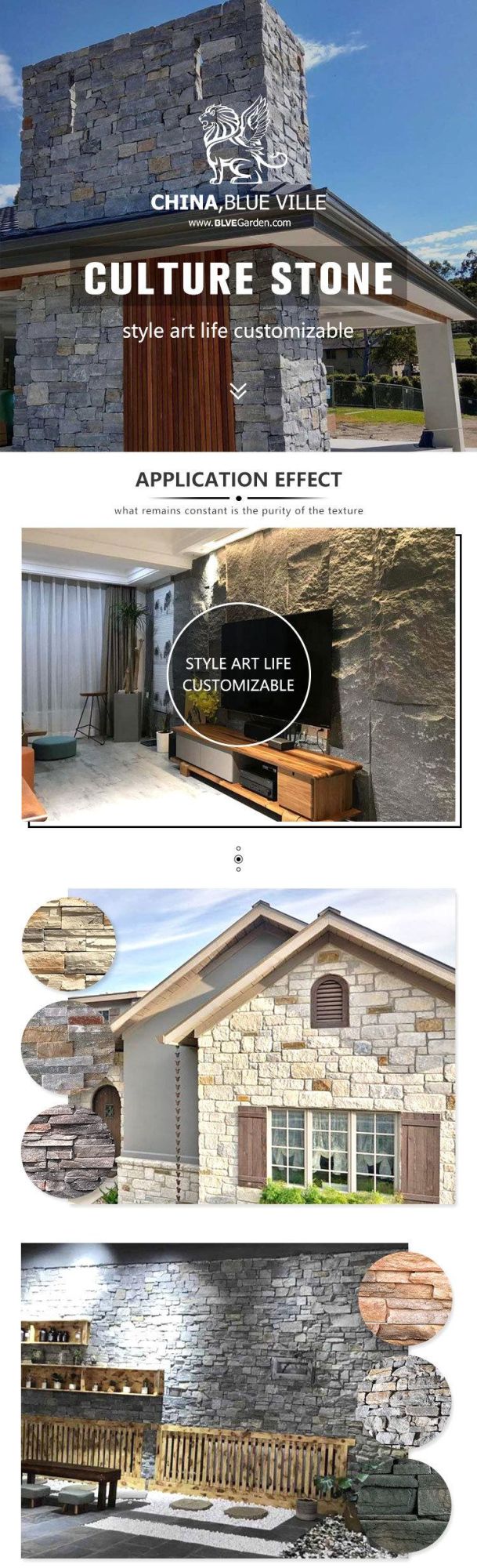 Blve Modern Outdoor Wall Stone Cladding Tiles House Exterior Natural Stone Veneer Panel
