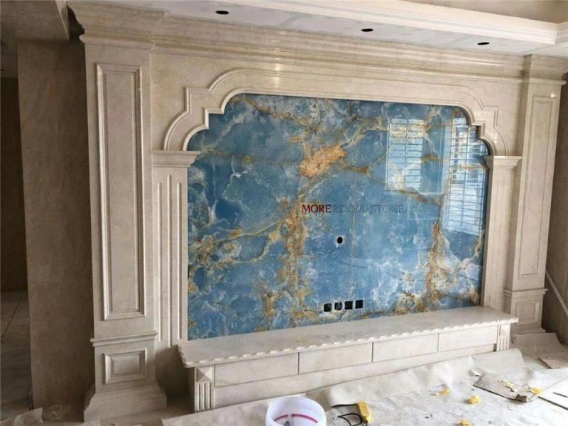 Yunfu Factory Interior Design Cut to Size Natural Blue Onyx for Background Wall Decor