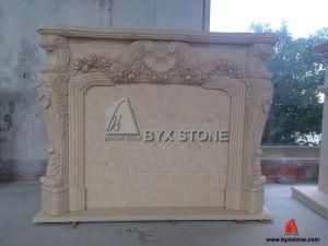 Giallo Atlantide Marble Electric Fireplace with Carving for Home Furniture