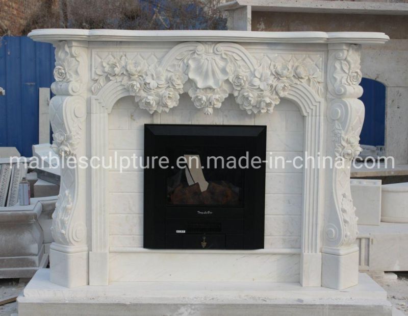 Popular Hot Selling White Marble Fireplace Mantel (SYMF-317)