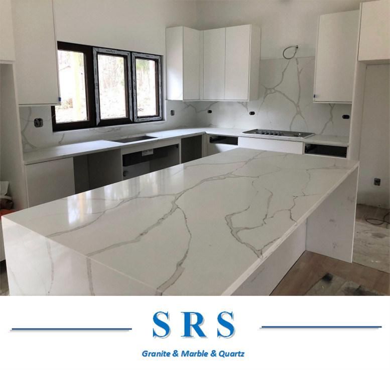 White/Black Calacatta Slab Artificial Quartz for Kitchentop Countertops Kitchen Project