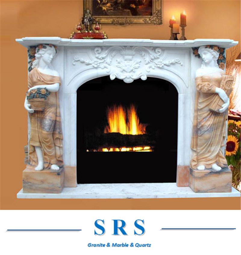 China White Marble Sculpture Fireplace Stone Mantel