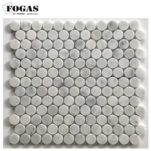Diameter 23mm Carrara White Marble Wall Bathroom Circle Tile Mosaic