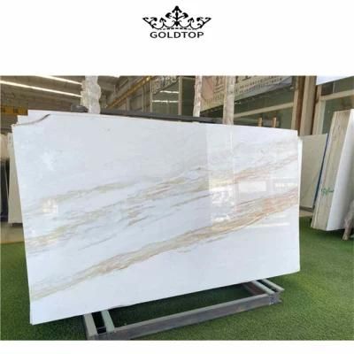 High End Stone Slabs Gold Veins Hemus White Marble Slab for Countertop and Bathroom Vanities
