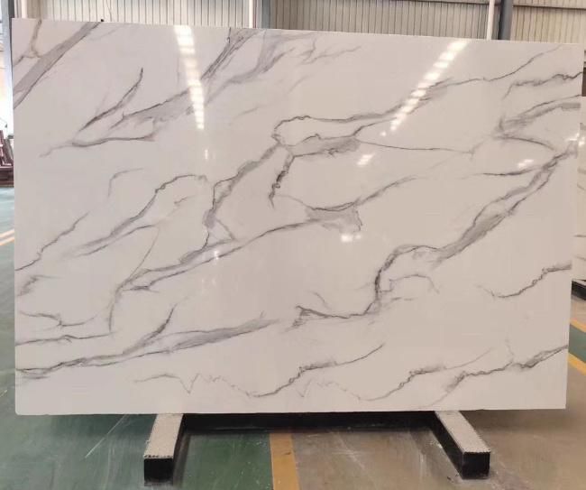 Polish White/Grey/Calacatta/Snow Slabs Artificial Quartz/Marble for Kitchen/Bathroom/Worktop/Table/Island/Fireplace/Background