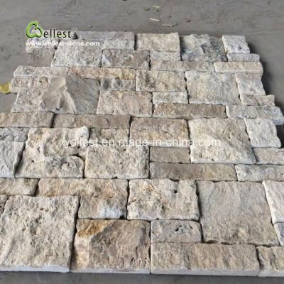 Antiqued Tumble Beige Travertine Wall Brick Stone for Castle Project