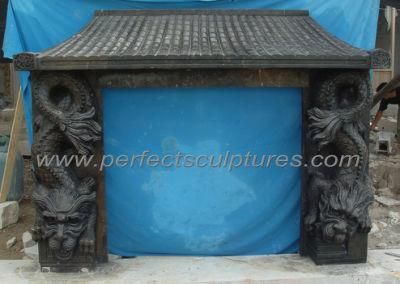 Dragon Statue Black Marble Fireplace Mantel for Indoor Decoration (QY-LS149)