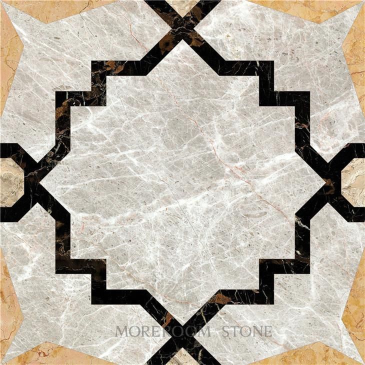 Polished Natural Marble Stone Floor Tile Water-Jet Medallion Design