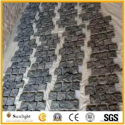 Natural Split G684 Black Basalt Cobblestone Paving Stone on Mesh
