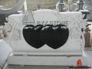 Granite Double Heart Monument/Tombstone with Carved Flower