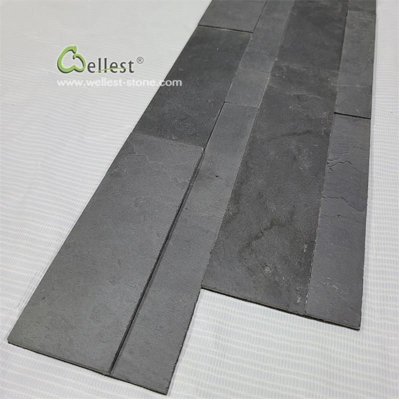 Easy DIY Tile Peel and Stick Black Slate Stone Overlay Kitchen Backsplash Decorative Tile Ledge Stone Culture Stone Wall Panel