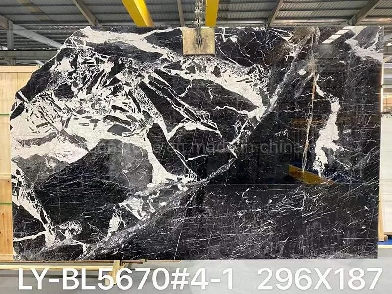 Polished Napoleon Black Marble with White Veins