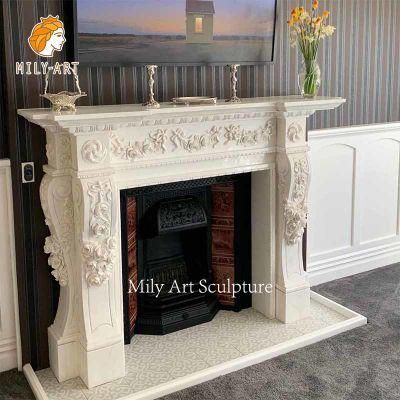 Luxury Natural Stone Carved White Decorative Marble Fireplace Surround
