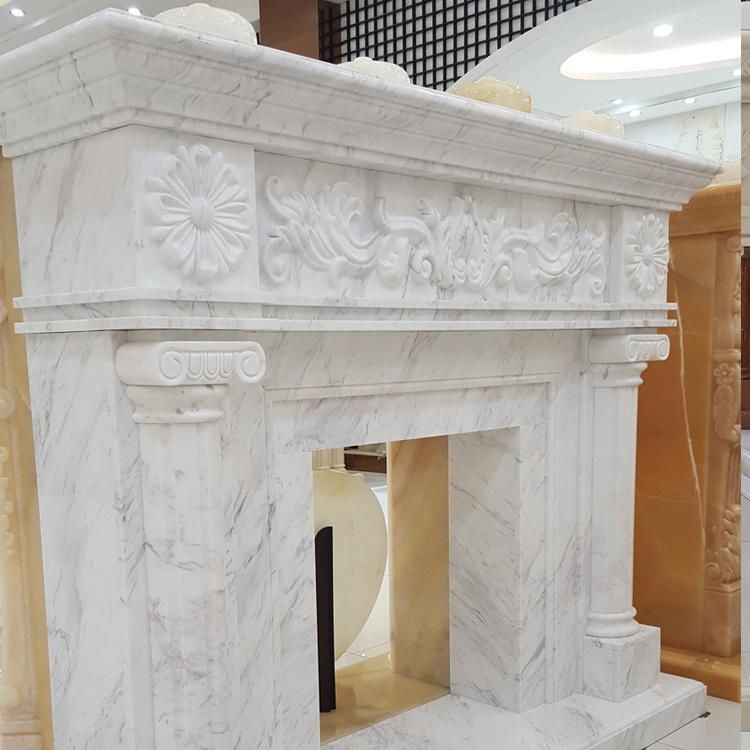 White/Yellow/Beige Marble Surround Carved Mantel Stone Design Fireplace