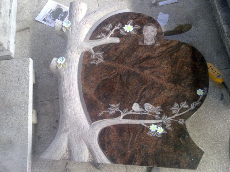 Chinese Manufactured Granite Headstone Monument Tombstone with Tree Carving