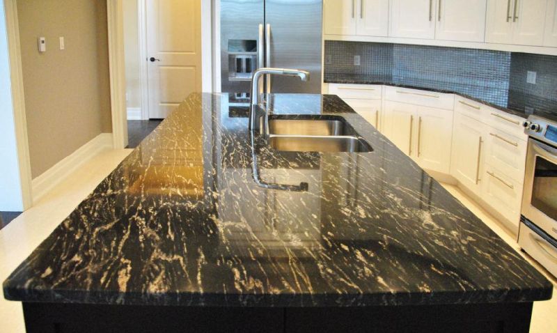 Natural Stone Prefab Cosmic Black Granite Island Top for Kitchen