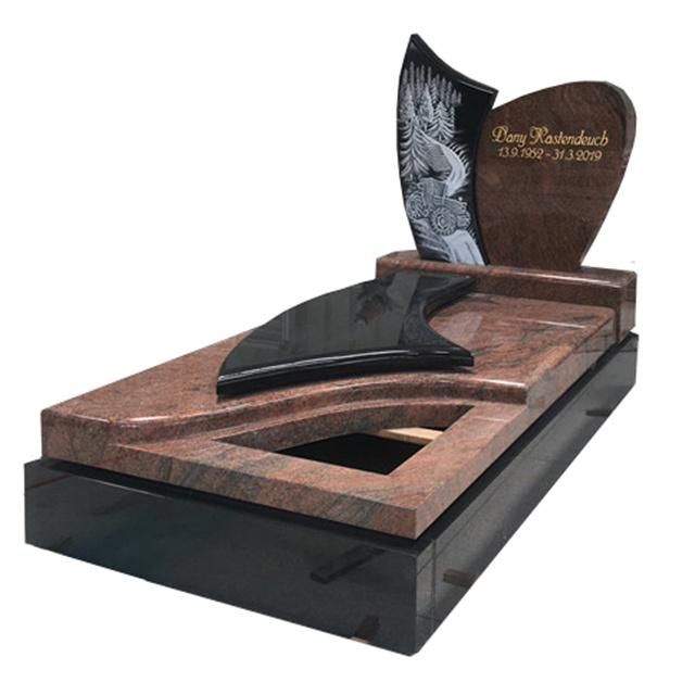 Laser Etched Beautiful French Style Large Red and Black Granite Headstone for Grave