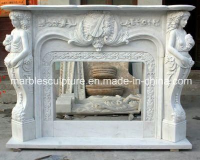 Beautiful European Cultured Marble Fireplace Hand Carving Lady Statue (SY-MF289)